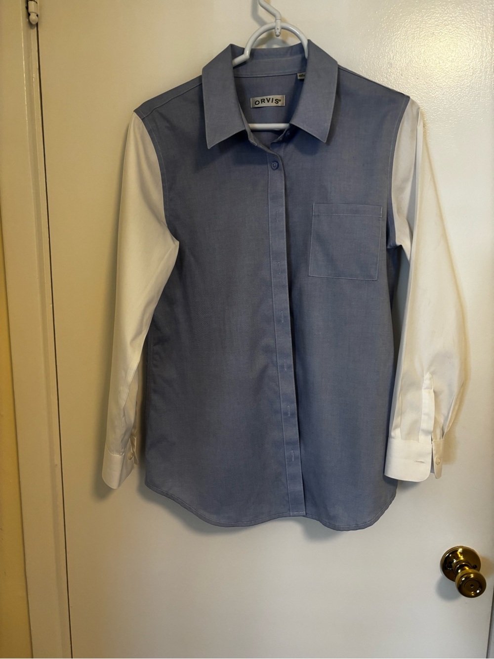 Orvis Two-Tone Blue and White Button-Up Blouse